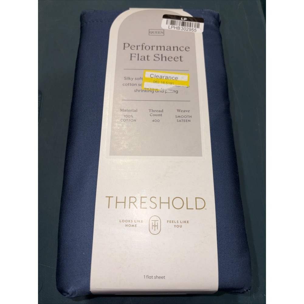Threshold Queen Size 400 Thread Count Performance Flat Sheet -‎ Metallic Blue